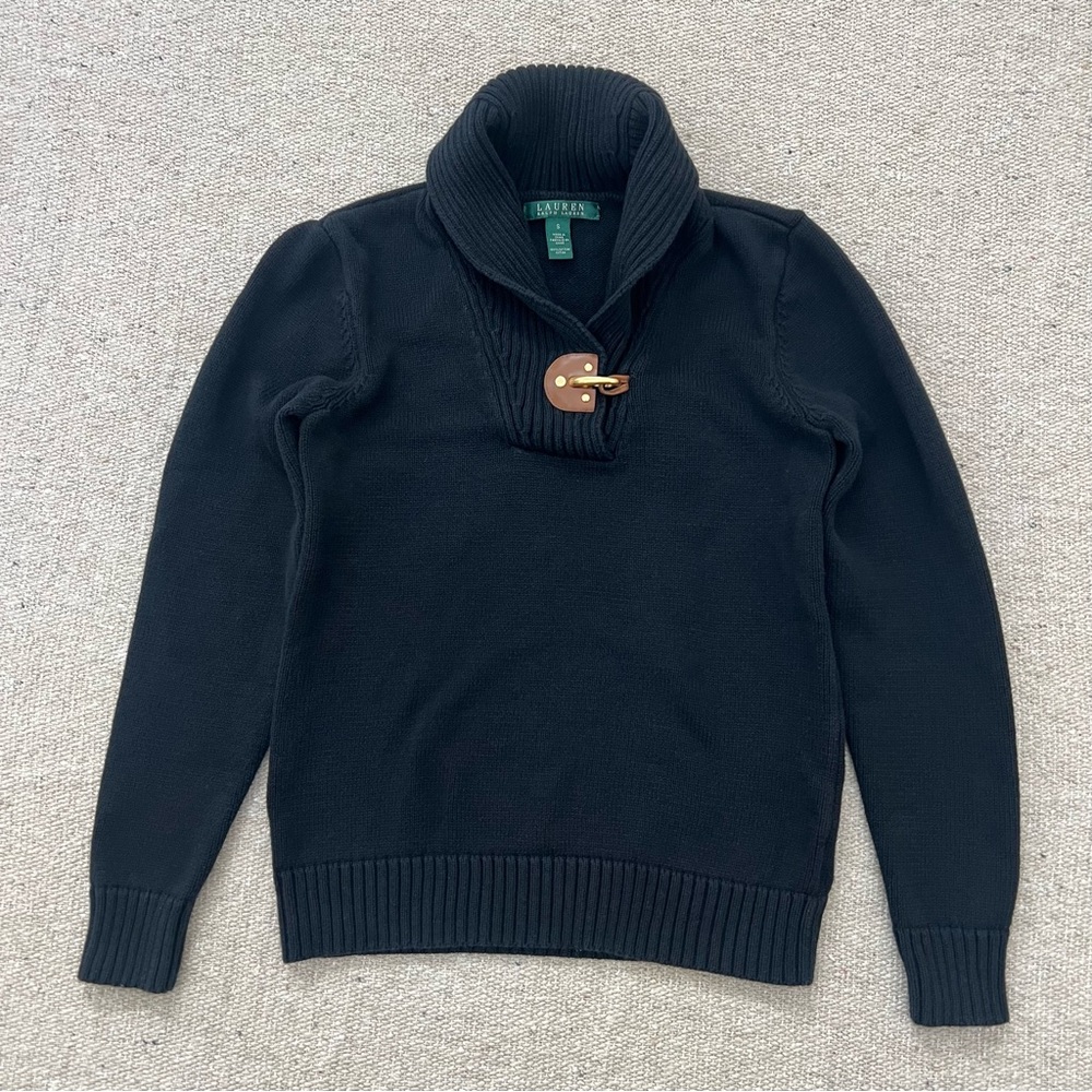 Ralph Lauren Women Black Turtleneck Sweater with Toggle Size Small